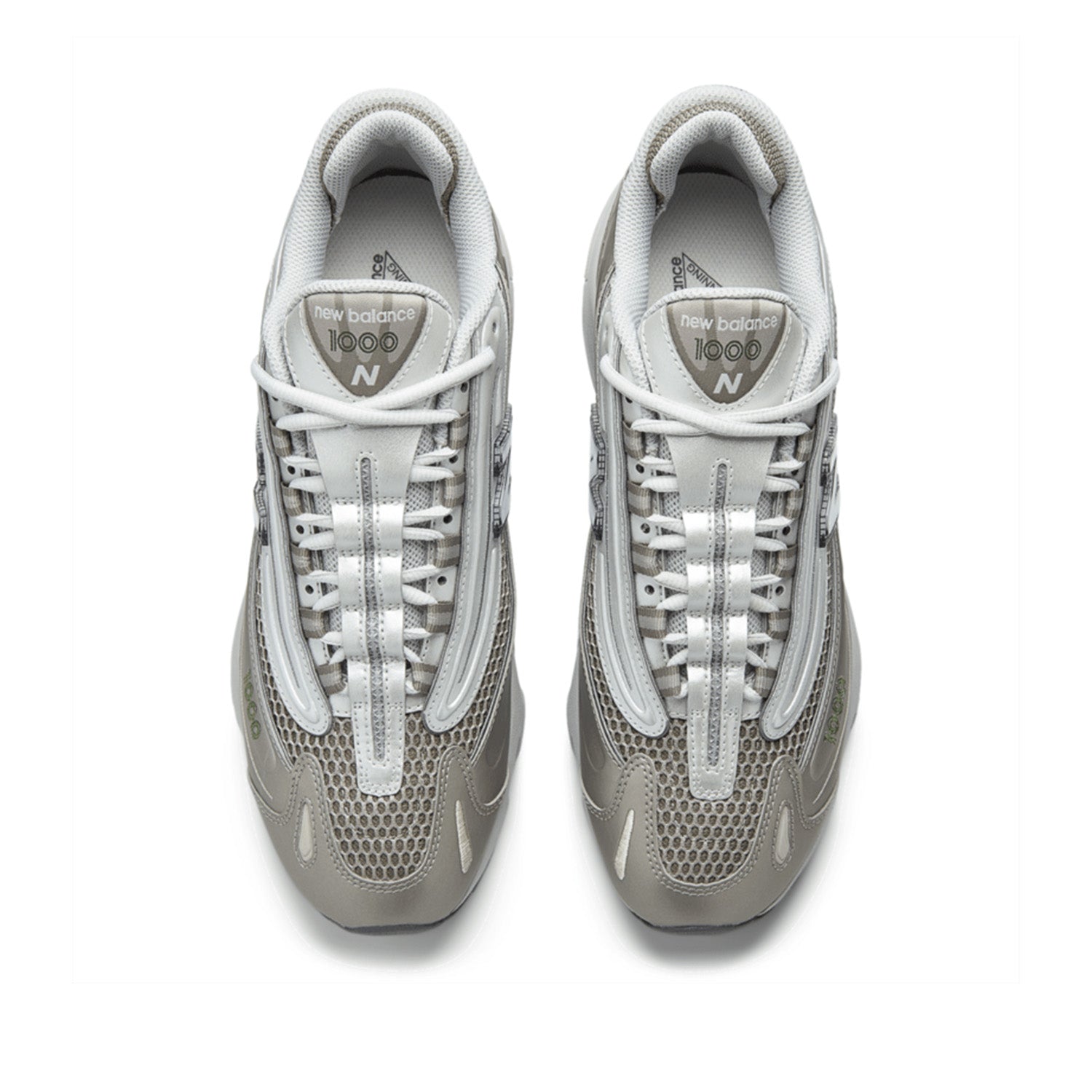 New Balance Unisex 1000 in Arid Stone with Light Silver Metallic and Dark Alpine Green