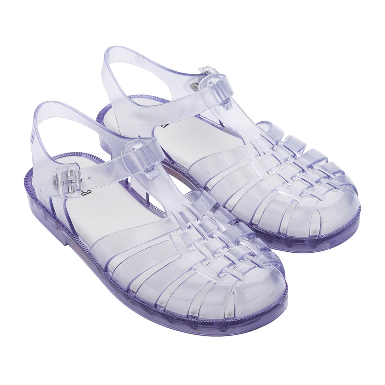 Clear fisherman style jelly sandal on white background