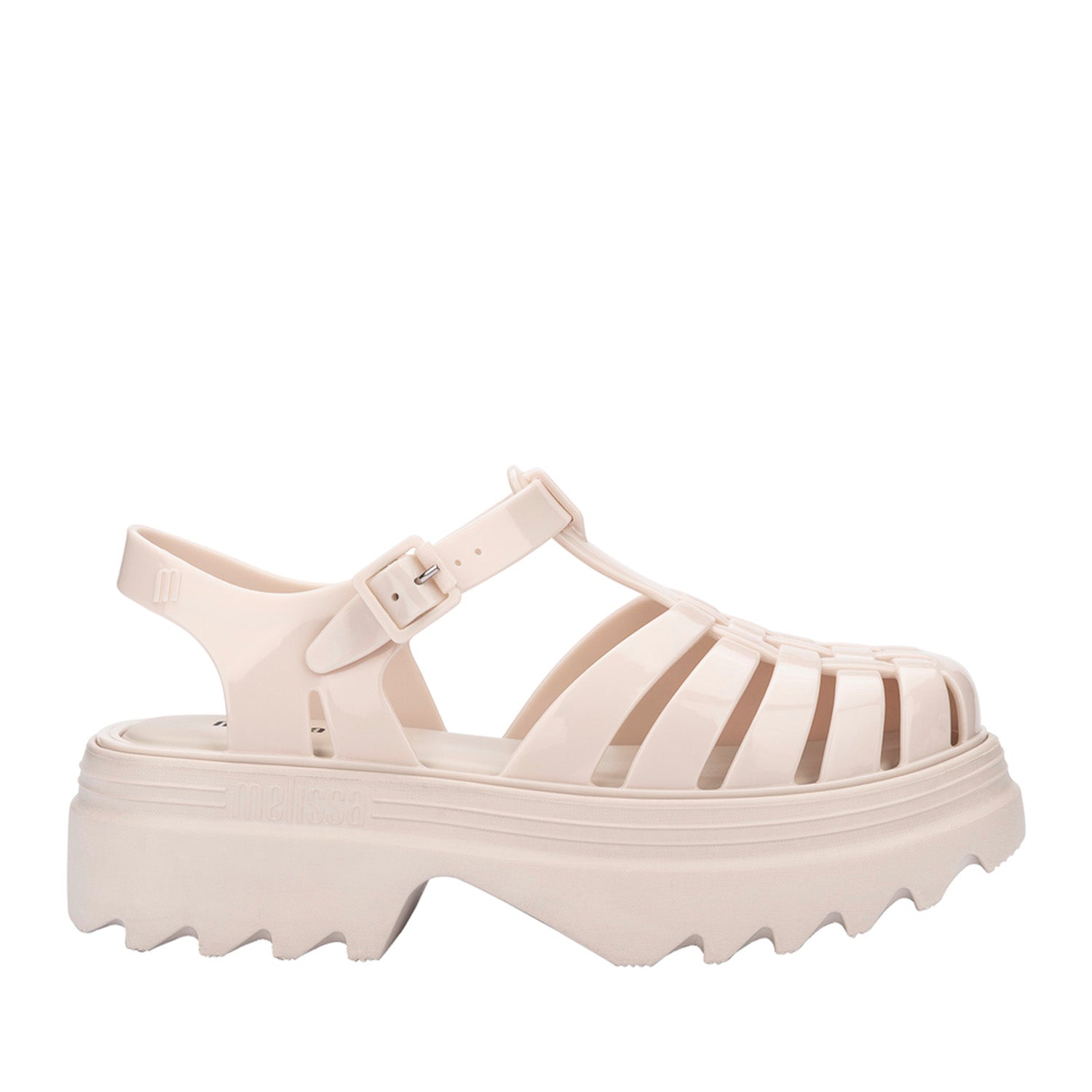 Cream fisherman style sandal  with platform sole on white background