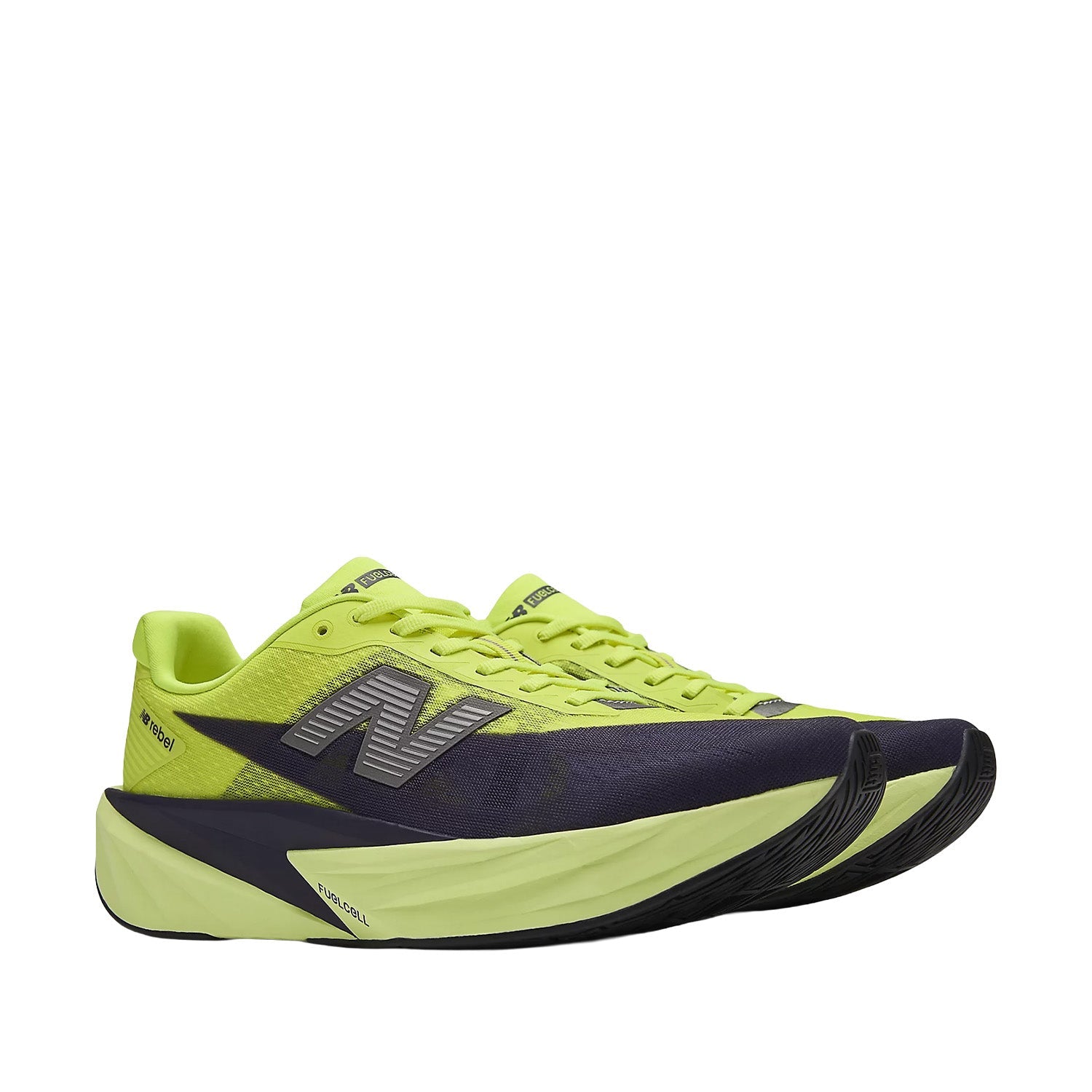 New Balance Men's FuelCell Rebel v5 in Alkaline Green/Boysenberry/Dark Silver Metallic