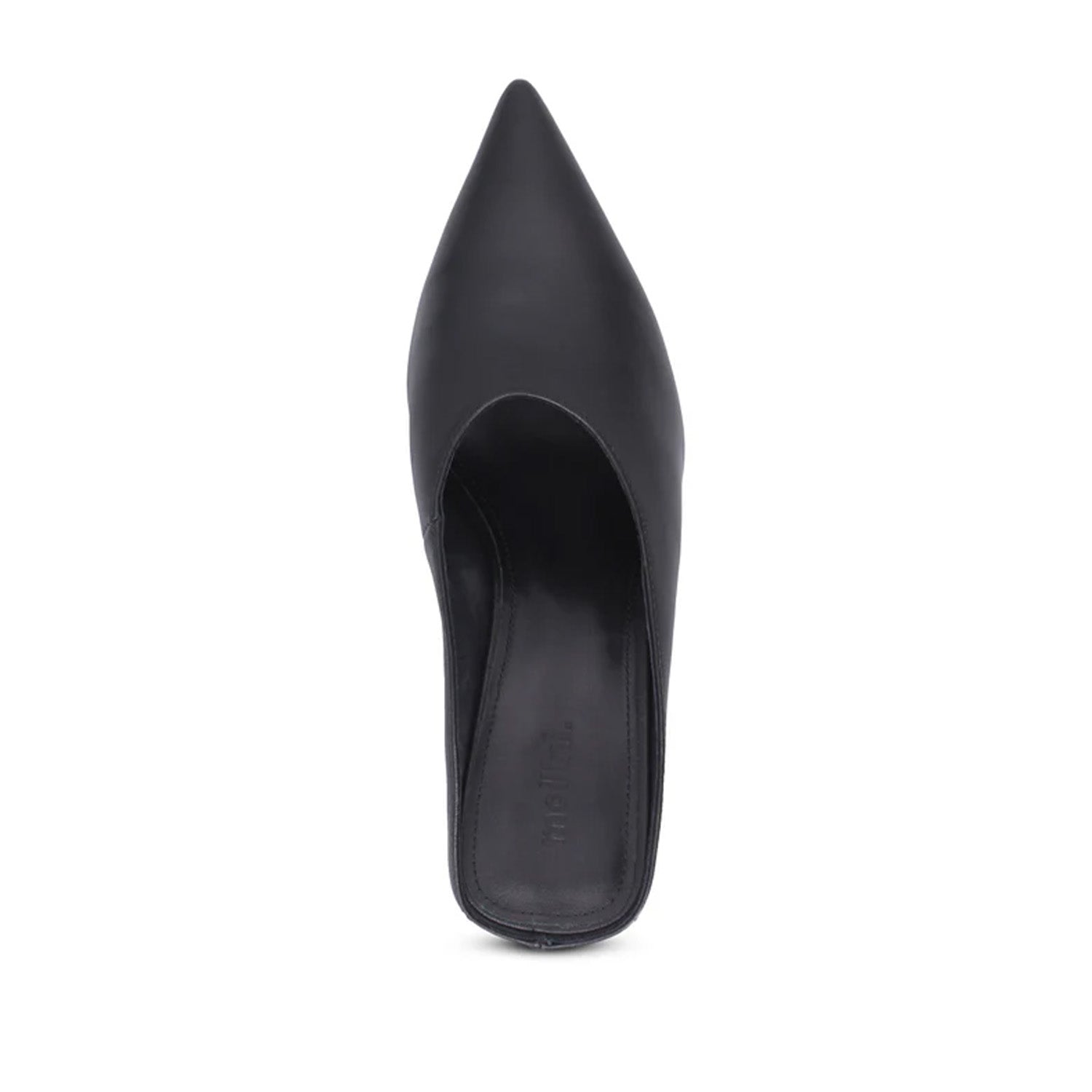 Black wedge heel with a pointed toe on a white background.