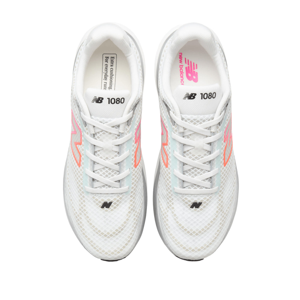 New Balance Women's 1080v15 in White/Pink Heat/Tangerine Heat
