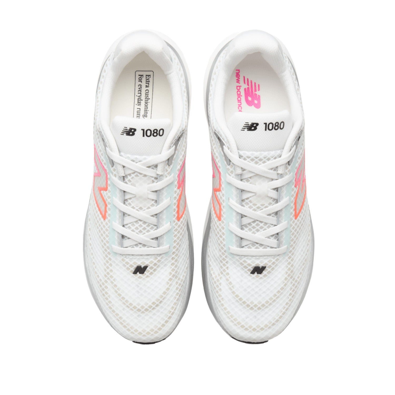 New Balance Women's 1080v15 in White/Pink Heat/Tangerine Heat