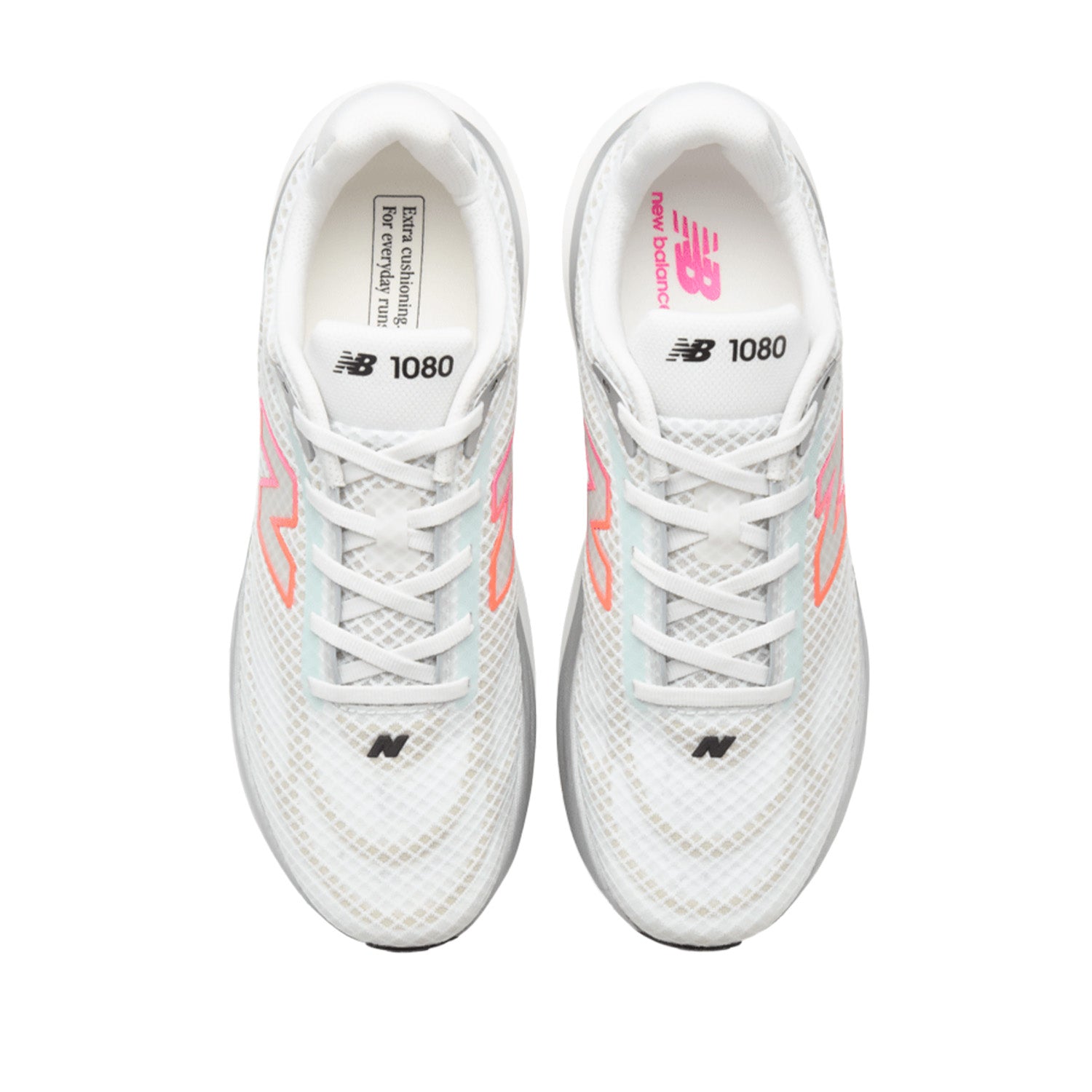 New Balance Women's 1080v15 in White/Pink Heat/Tangerine Heat
