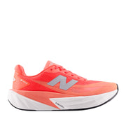New Balance Women's FuelCell Rebel V5 in Urgent Red with NB 103 White and Silver Metallic