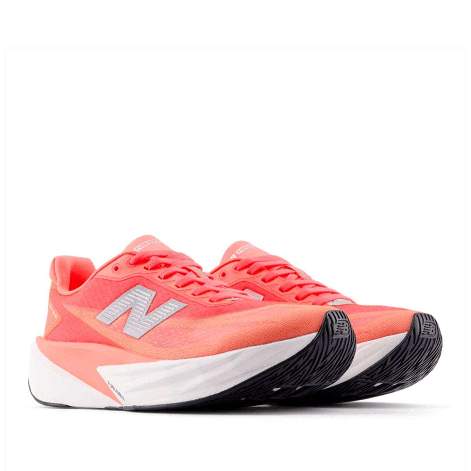 New Balance Women's FuelCell Rebel V5 in Urgent Red with NB 103 White and Silver Metallic