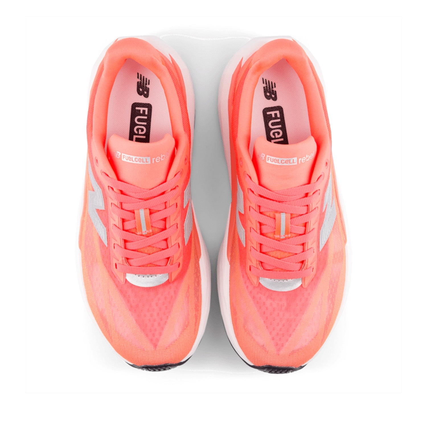 New Balance Women's FuelCell Rebel V5 in Urgent Red with NB 103 White and Silver Metallic