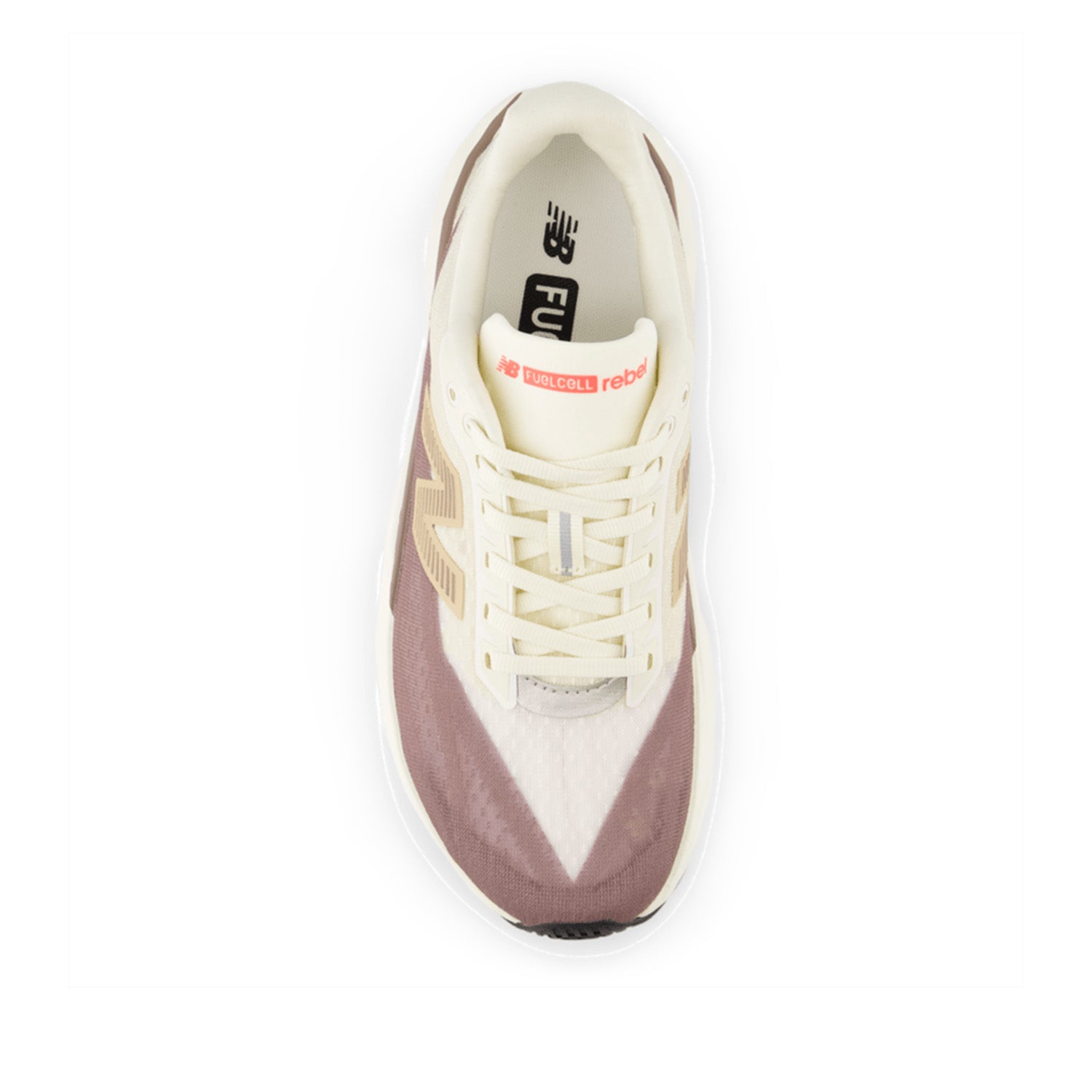 New Balance Women's FuelCell Rebel V5 in Angora with Earth Shadow and Sea Salt