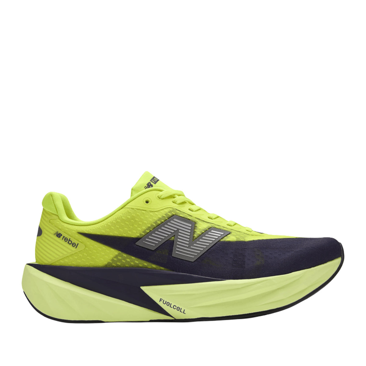 New Balance Men's FuelCell Rebel v5 in Alkaline Green/Boysenberry/Dark Silver Metallic
