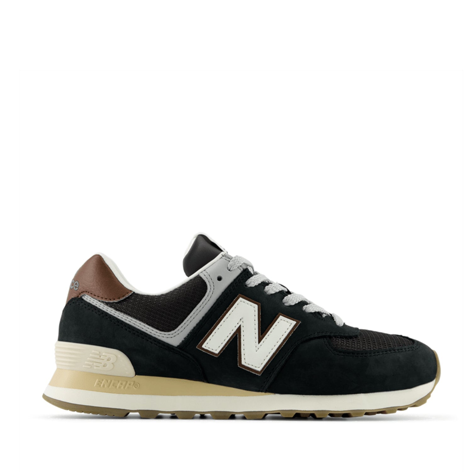New Balance Unisex 574 in Brown/Dark Silver Metallic