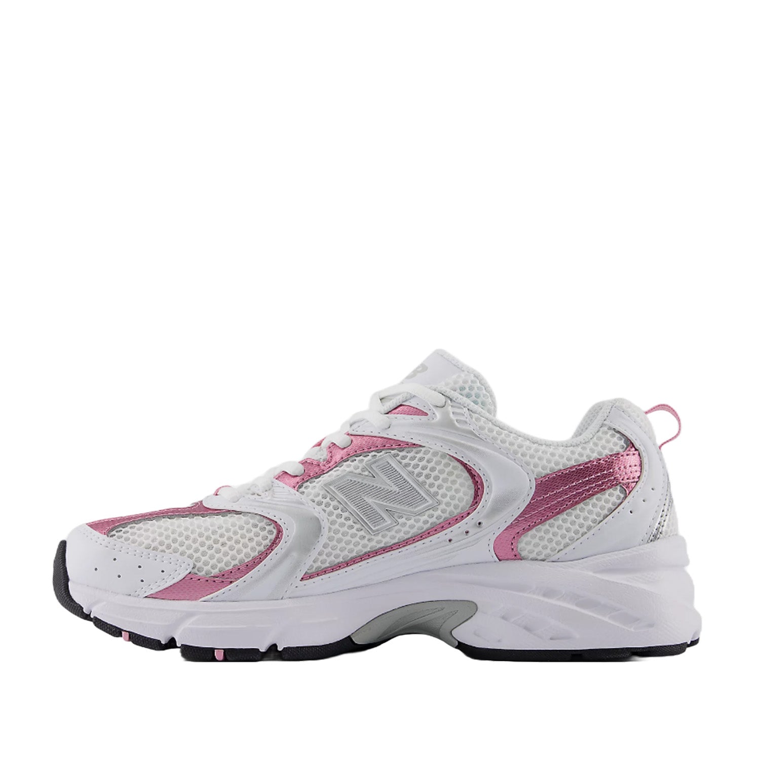New Balance 530 unisexe en blanc/rose sucre/argent métallisé