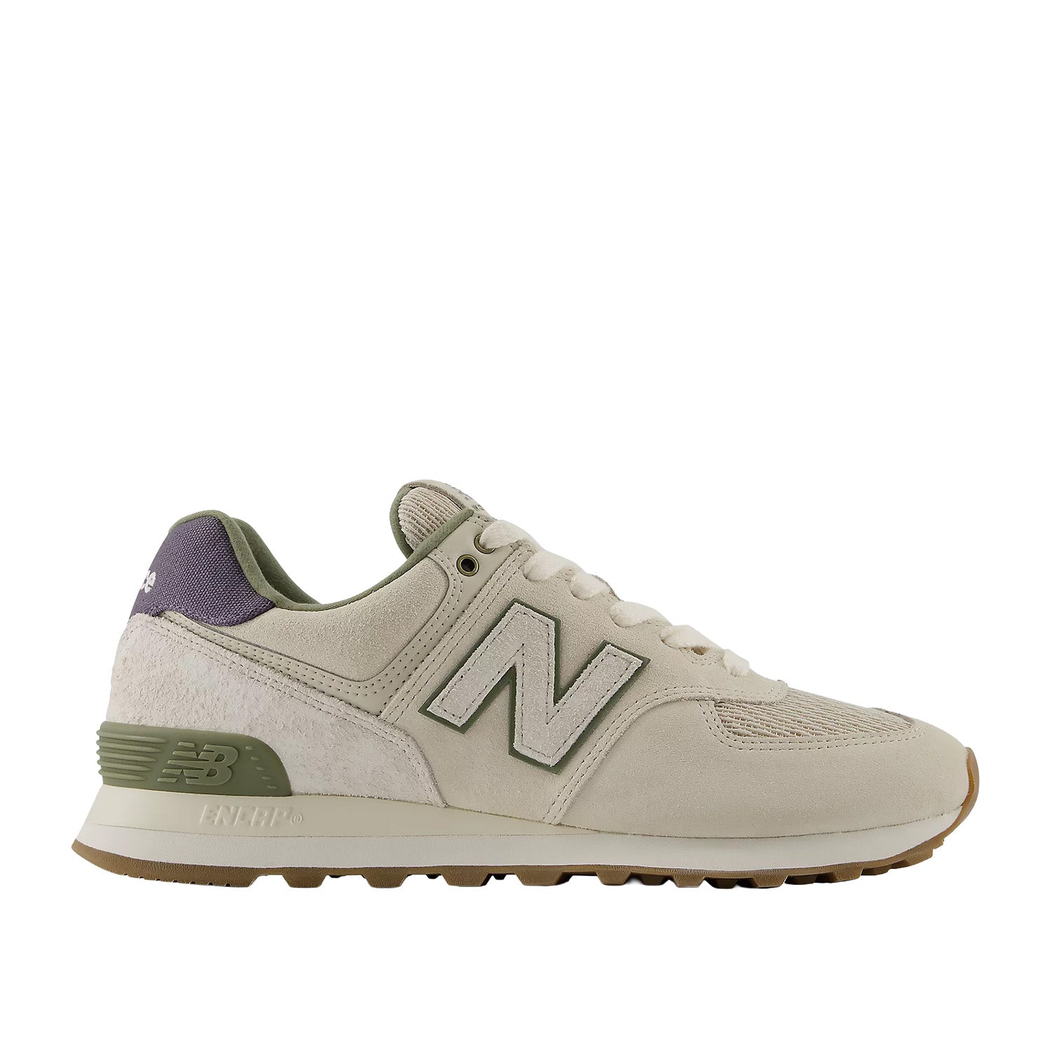 New Balance Unisex 574 in Timberwolf/Dark Olivine
