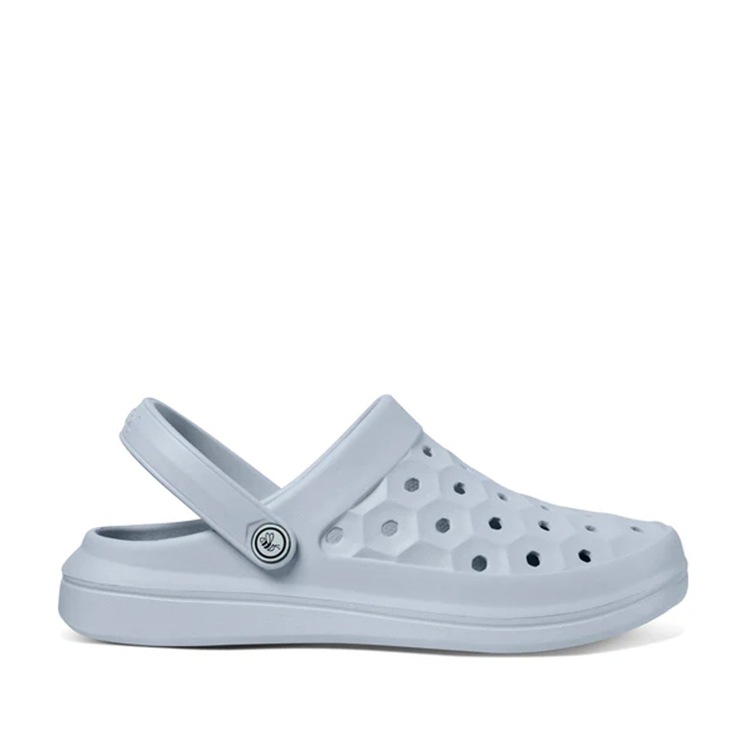 Light blue clog shoe on a white background