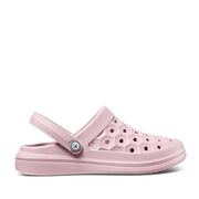 Pink clog shoe on a white background