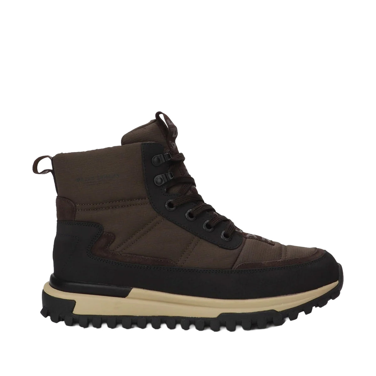 brown lace-up nylon winter boot