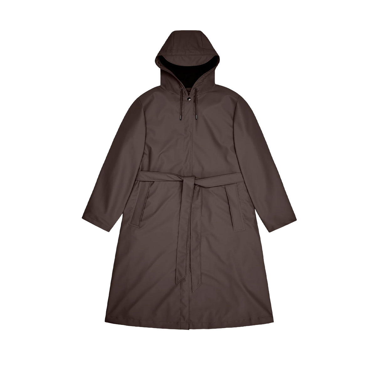 brown long rain jacket on a white background