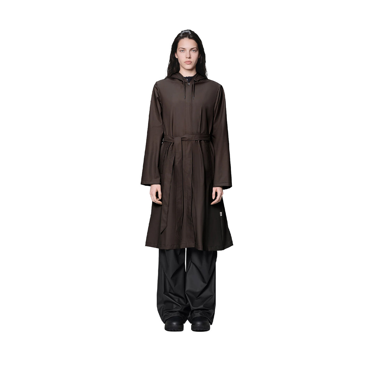 Rains Women's A-Line Longer Jacket W3 in Bark
