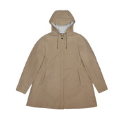 beige a-line rain jacket on a white background