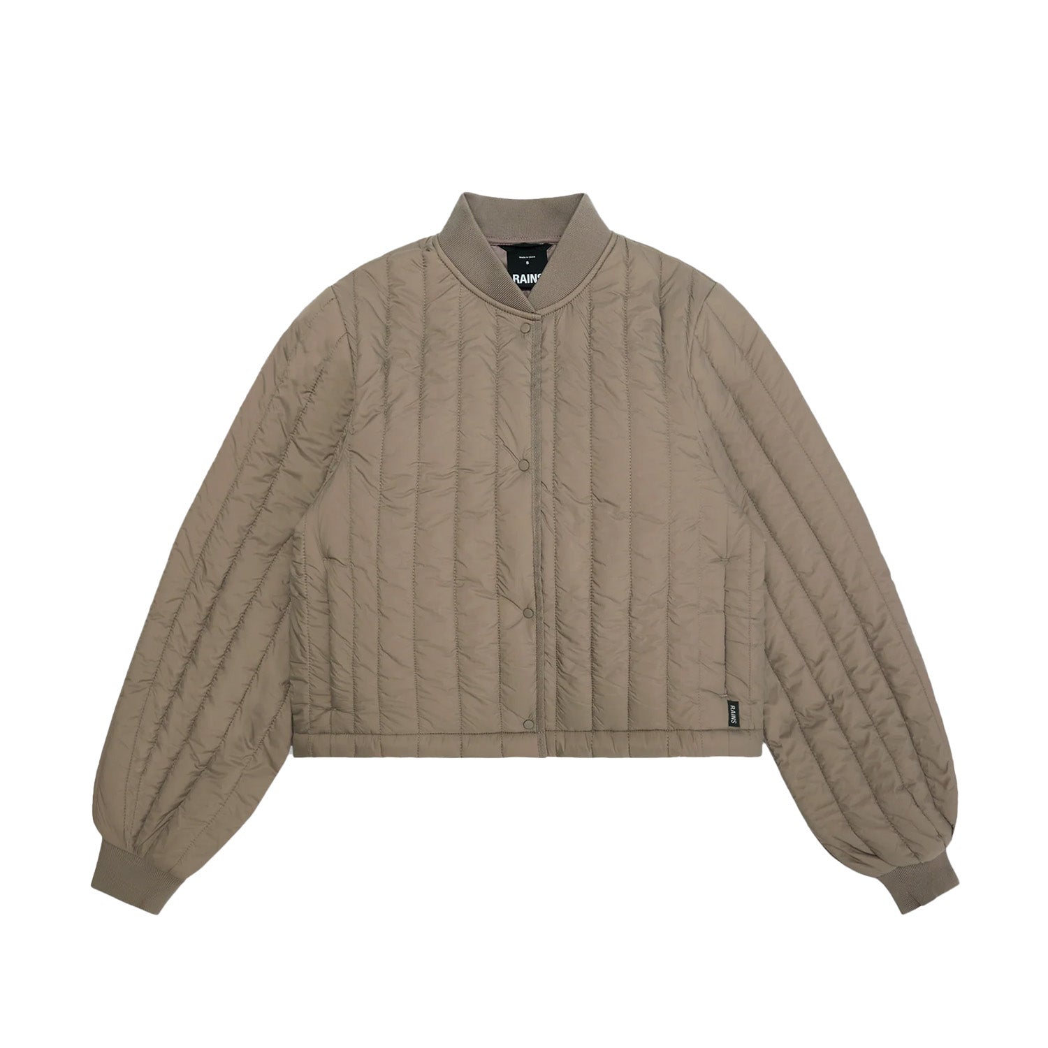 beige quilted bomber jacket on a white background