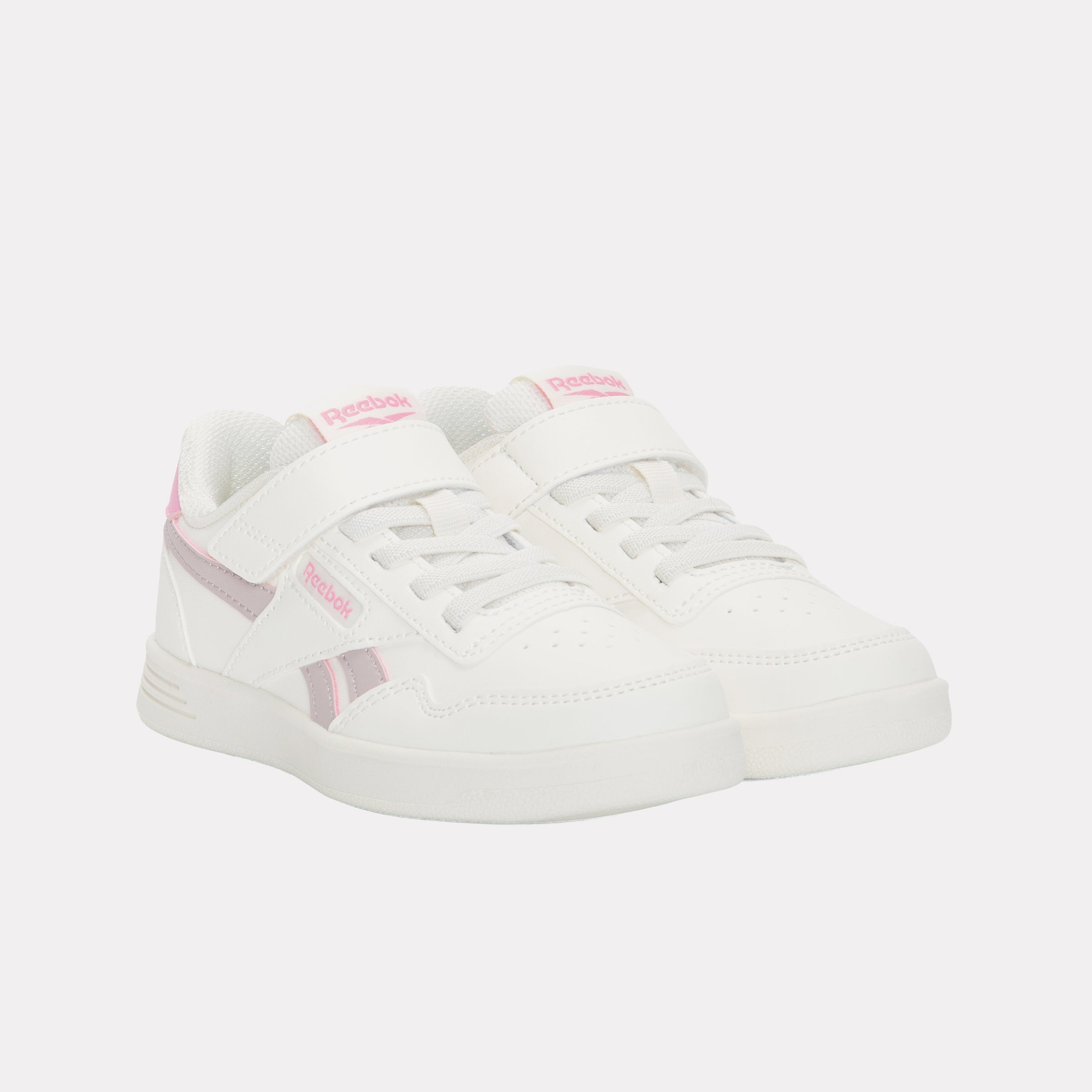 Reebok Girl's' Court Advance Elastic Lace & Top Strap Child  In Chalk/Mutedmauve/Playfulpink M