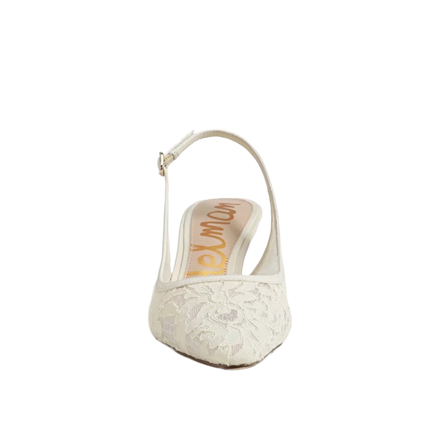 Off-white floral lace slingback heel with a pointed toe