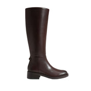 brown leather riding boot on a white background