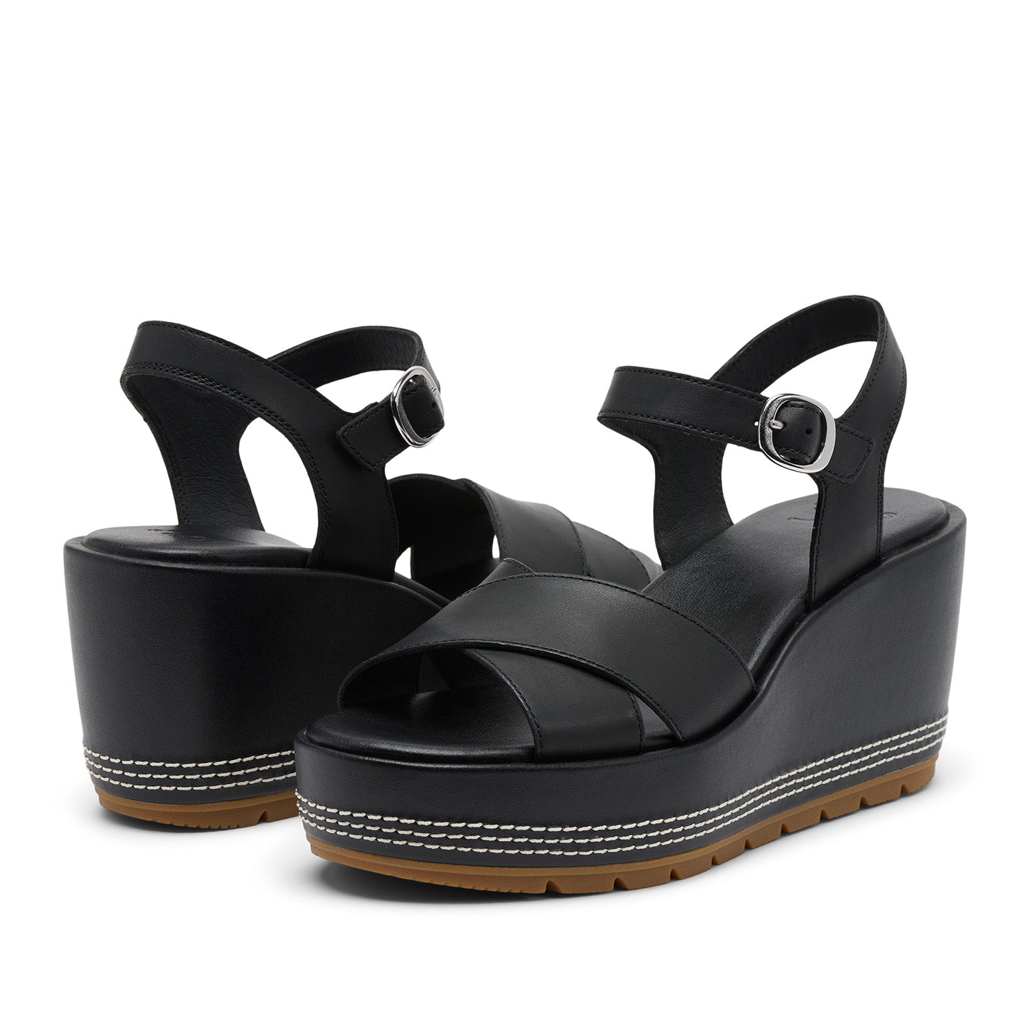 Sorel Women's Sunpeak Wedge Ankle Strap in Black/Gum