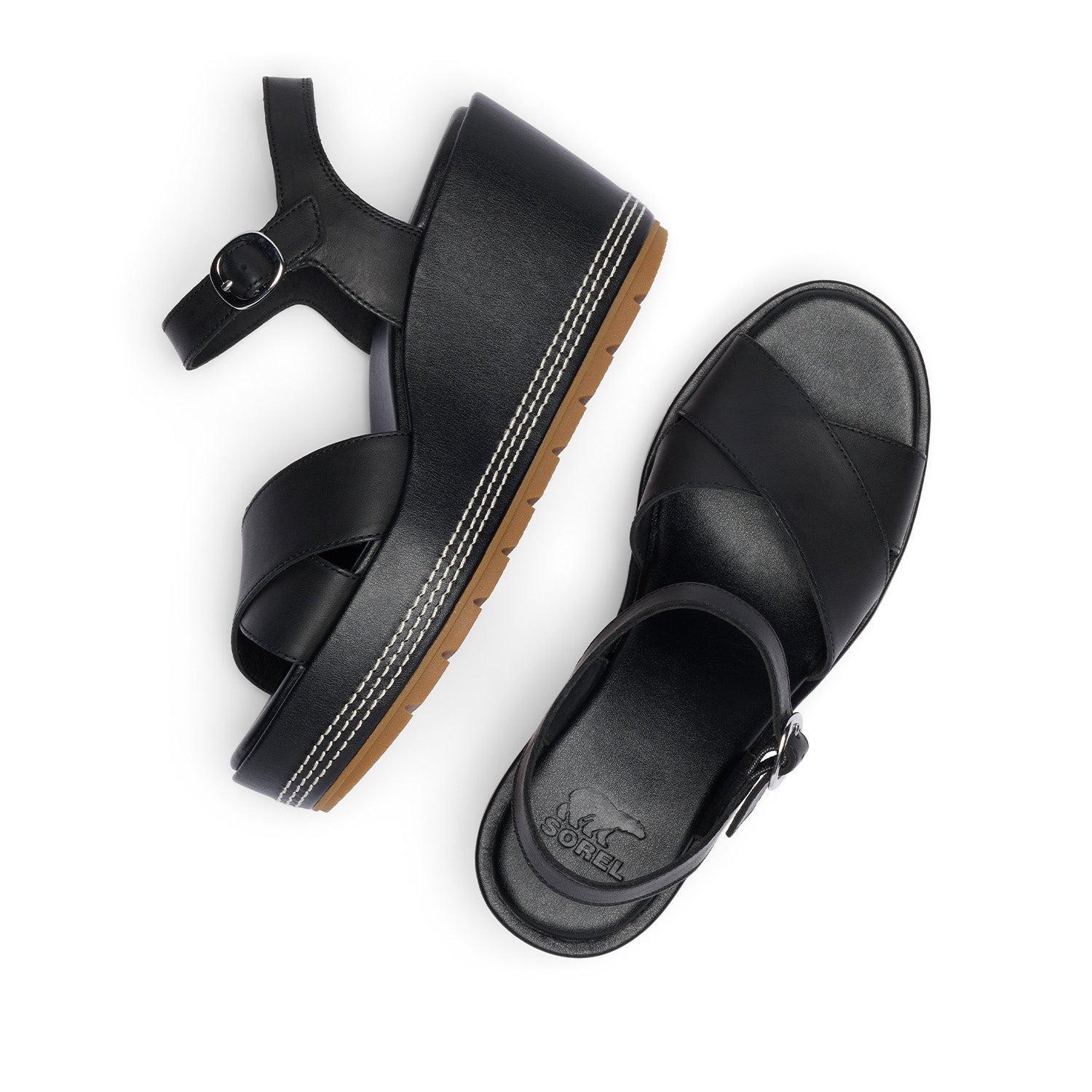 Sorel Women's Sunpeak Wedge Ankle Strap in Black/Gum