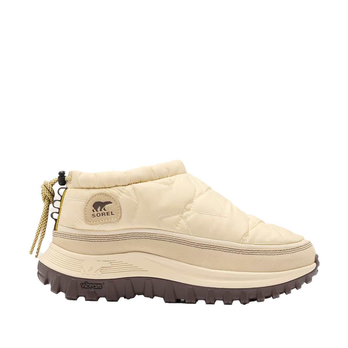 beige quilted nylon ankle boot on a white background