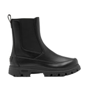 black waterproof leather chelsea boot on a white background