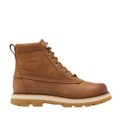 tan leather waterproof combat boot on a white background