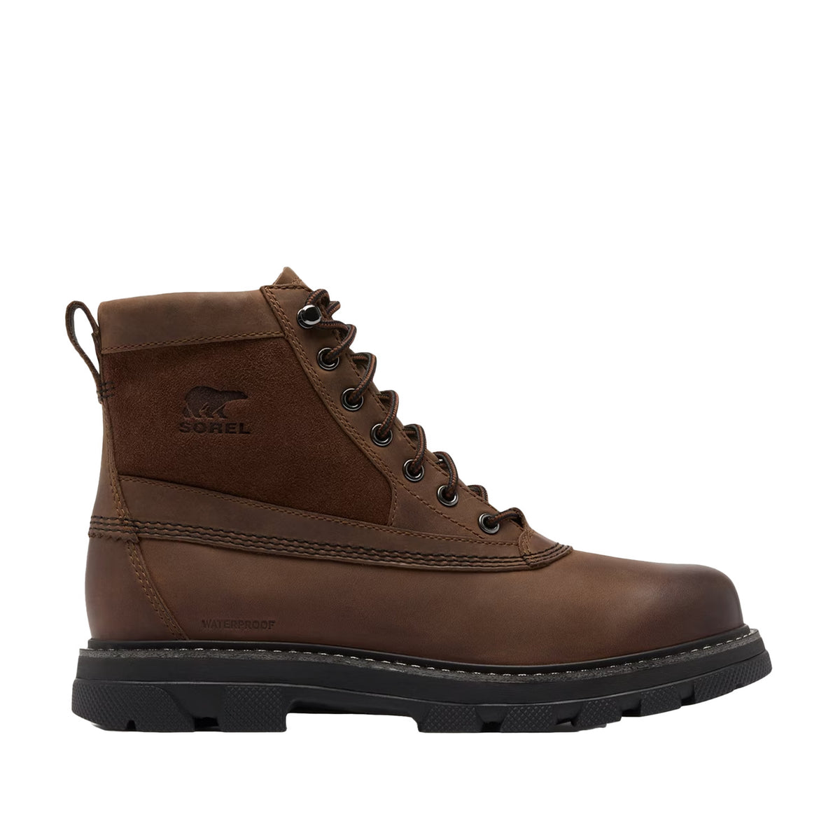 brown leather waterproof combat boot on a white background