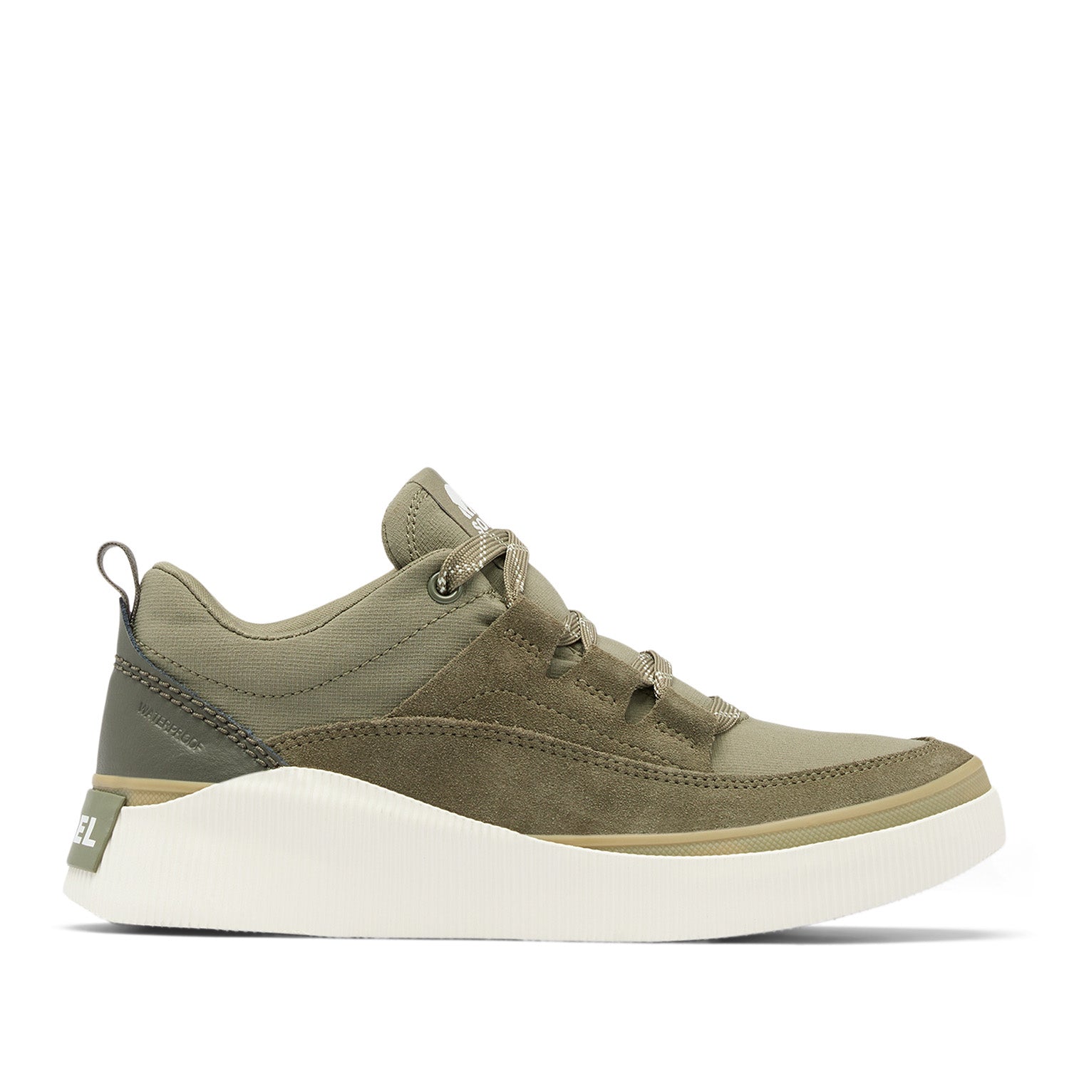 Sorel Women's Out N About IV Low Sneaker WP in Stone Green/Chalk