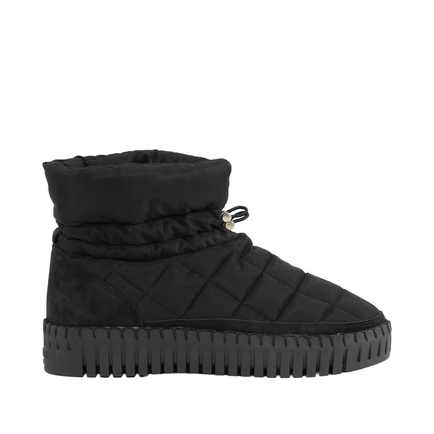 black quilted winter boot on a white background