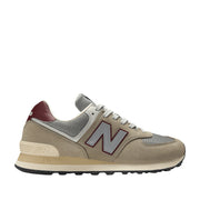 New Balance Unisex 574 in Arid Stone with Monarch Burgundy