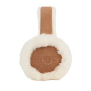 brown sheepskin earmuffs on a white background