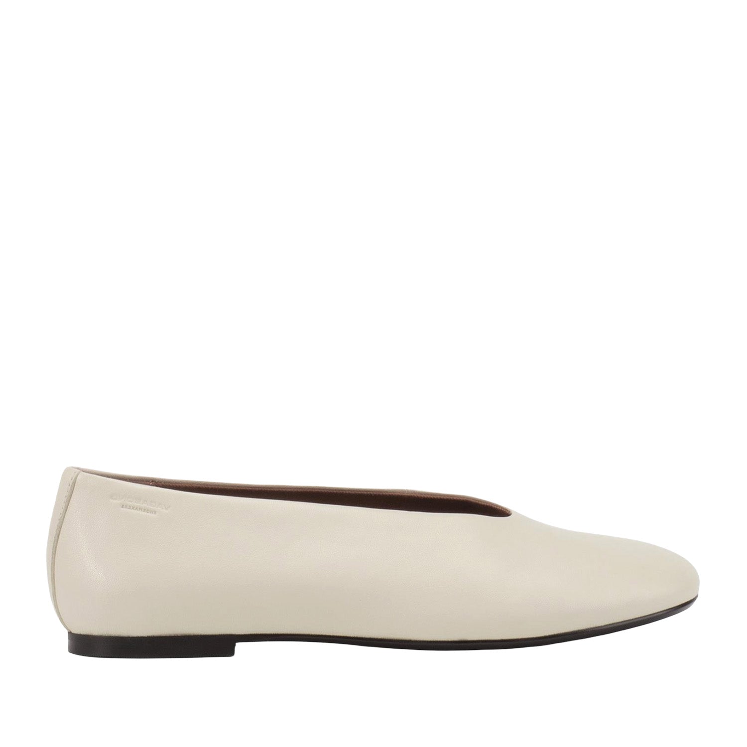 Cream leather slip-on ballet flat on a white background
