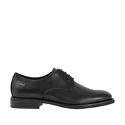 black leather oxford on a white background
