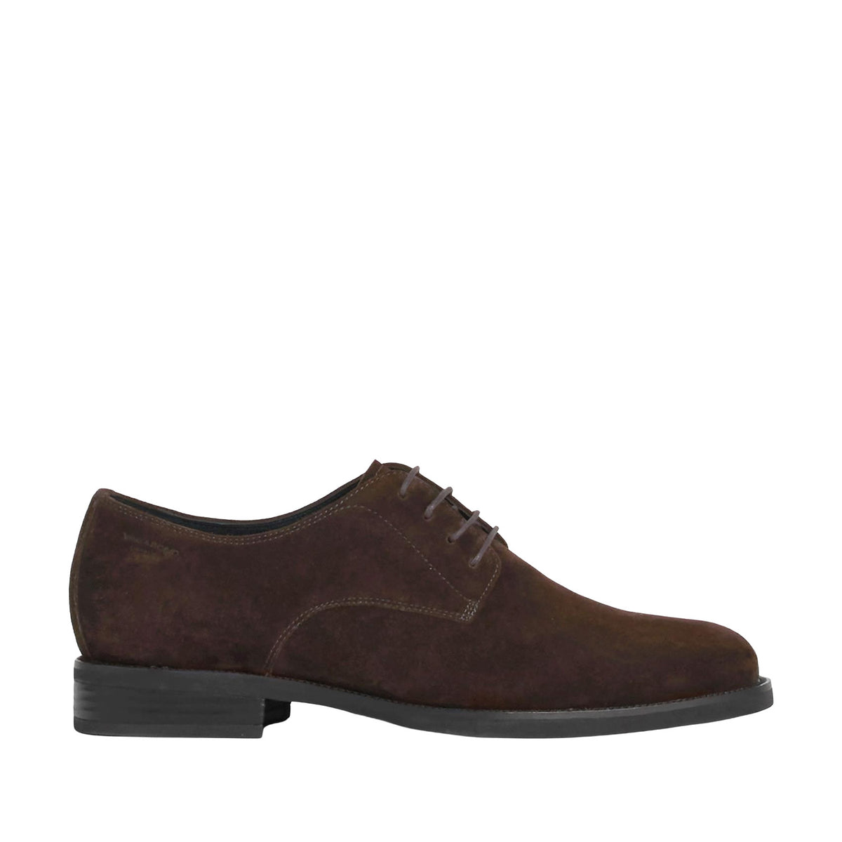 dark brown suede oxford on a white background