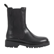 black leather chelsea ankle boot on a white background