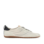 white mesh and suede low-profile lace-up sneaker on a white background