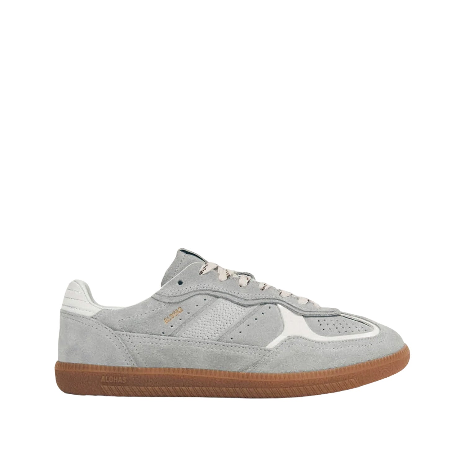 Gray sneaker with white sole on a white background