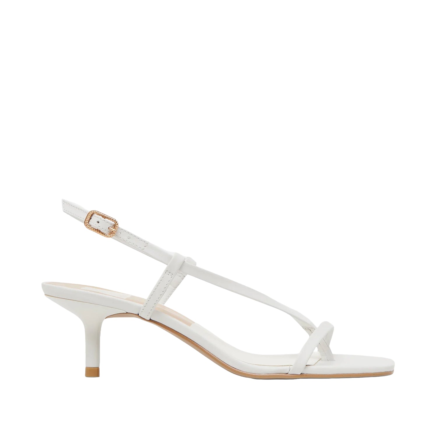 White sandal with thin straps on a white background