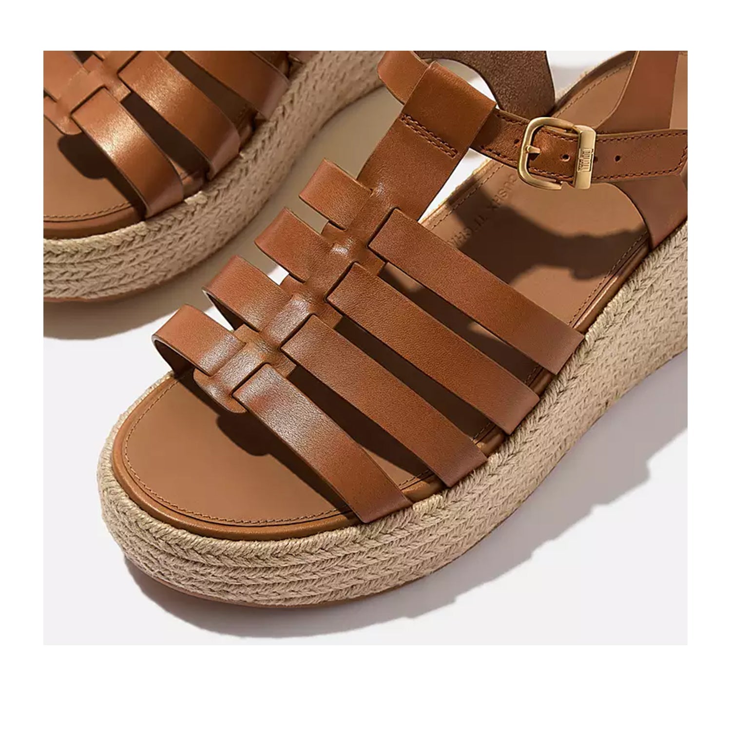 Fit Flop Women's Espadrille Leather Fisherman Wedges in Deep Tan