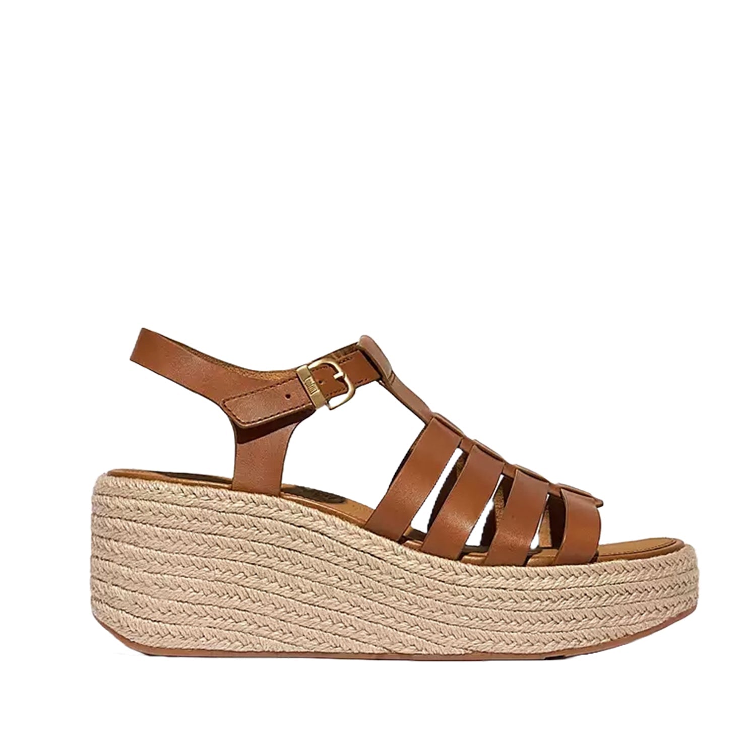 Espadrilles compensées Fit Flop pour femme, en cuir, couleur fauve foncé