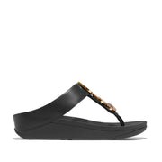 Sandales Fitflop Fino pour femme, en résine et cuir, entre-doigts, entièrement noires.