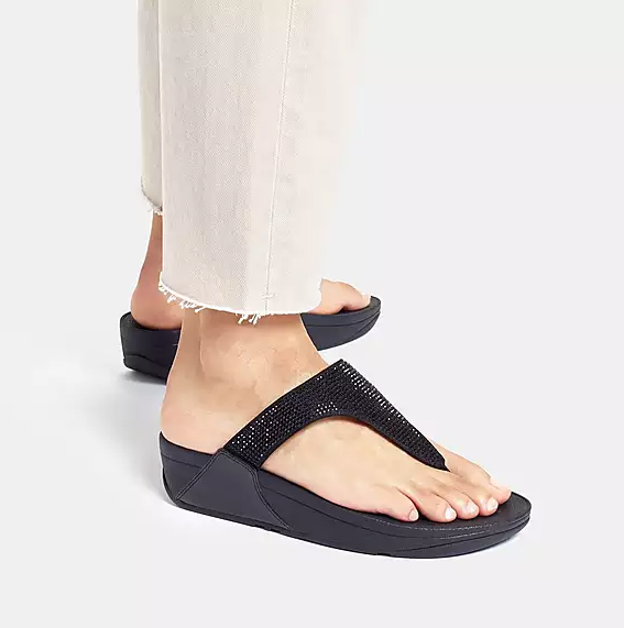 Fitflop Women's Lulu Crystal Toe Post Sandal in All Black