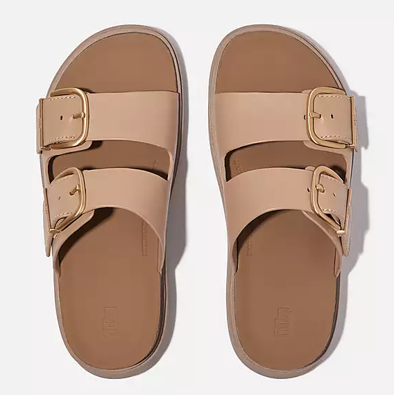Fitflop Women's Gen-FF Buckle Two Bar Leather Slide in Classic Beige