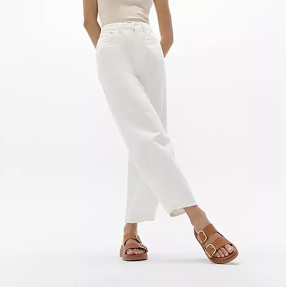 Fitflop Women's Gen-FF Buckle Two Bar Leather Slide in Light Tan