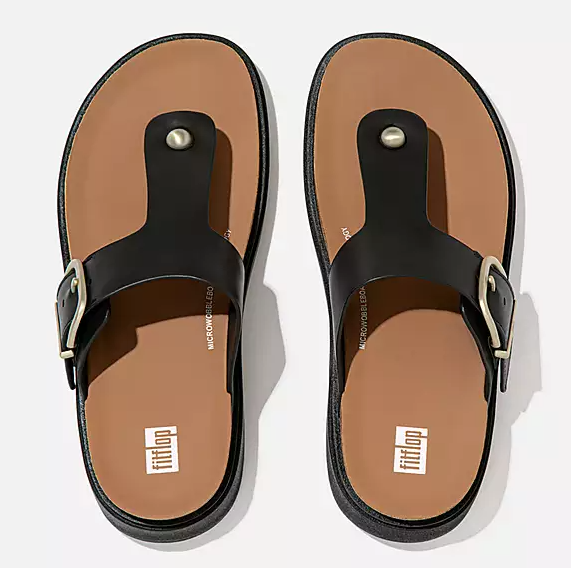 Fitflop Women's Gen-FF Buckle Leather Toe Post Sandal in Black
